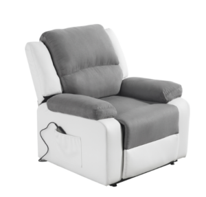 FAUTEUIL RELEVEUR LRE 92 PU BLANC/MF GRIS AVEC PORTE GOBELET