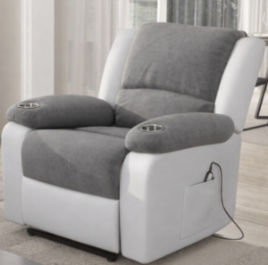 FAUTEUIL RELEVEUR LRE 92 PU BLANC/MF GRIS AVEC PORTE GOBELET